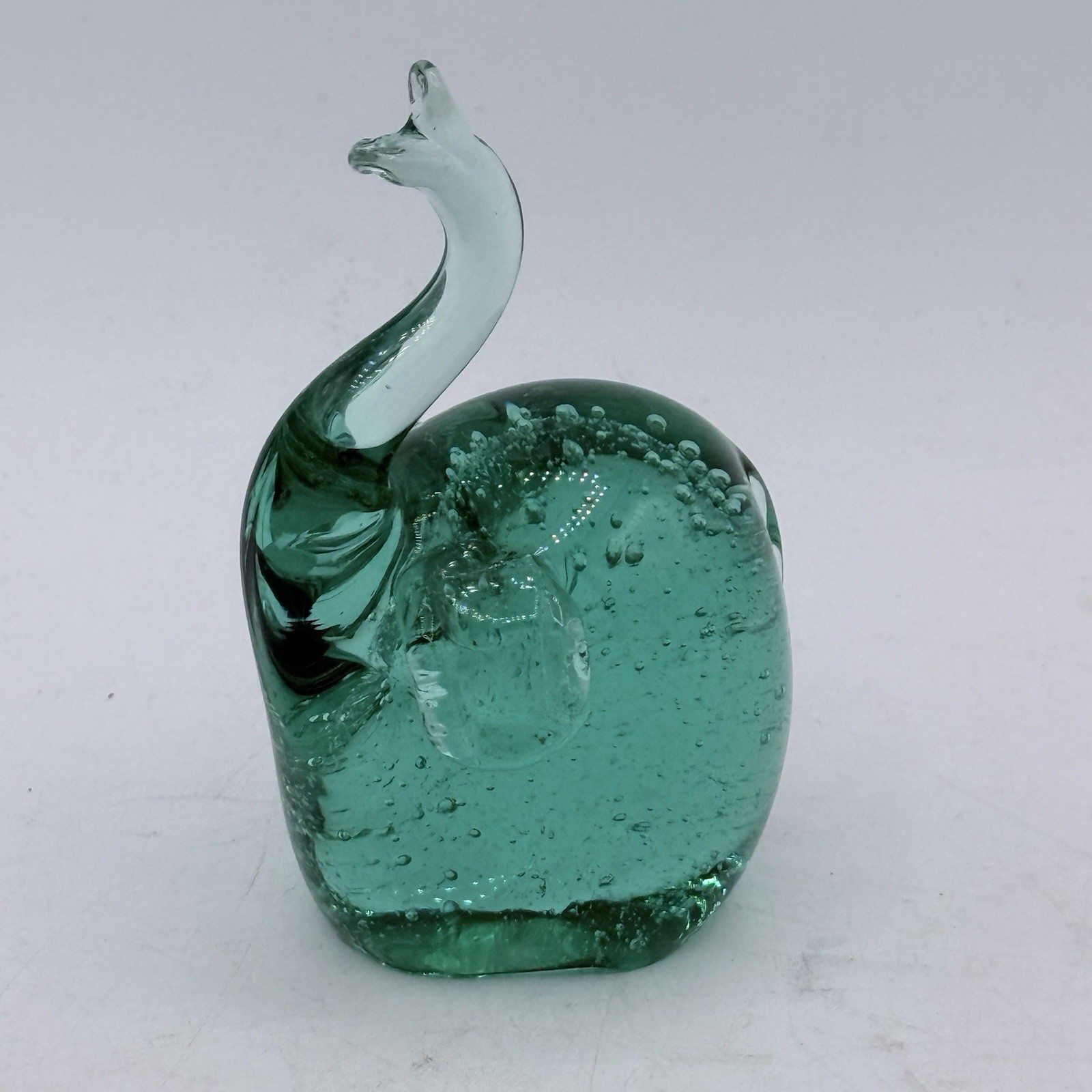 Hand Blown Bubble Glass Elephant Figurine Green Collectible Paperweight 4” Tall