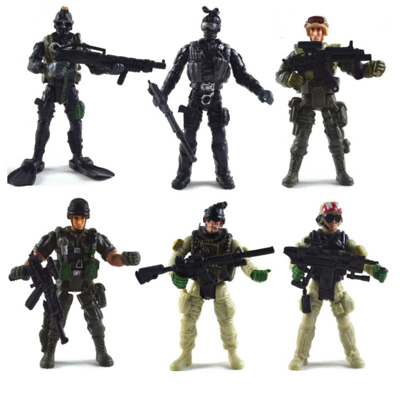 6pcs Special Force Army SWAT Soldiers Action Figures 1:18 Mlitary Soldier Model