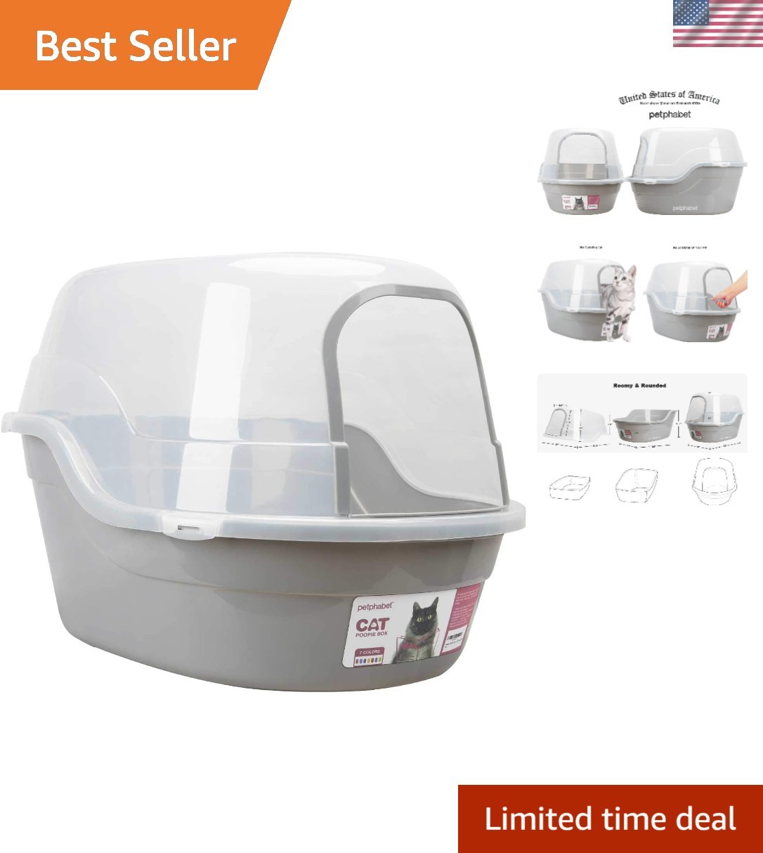 Jumbo Hooded Cat Litter Box, Extra Large Gray