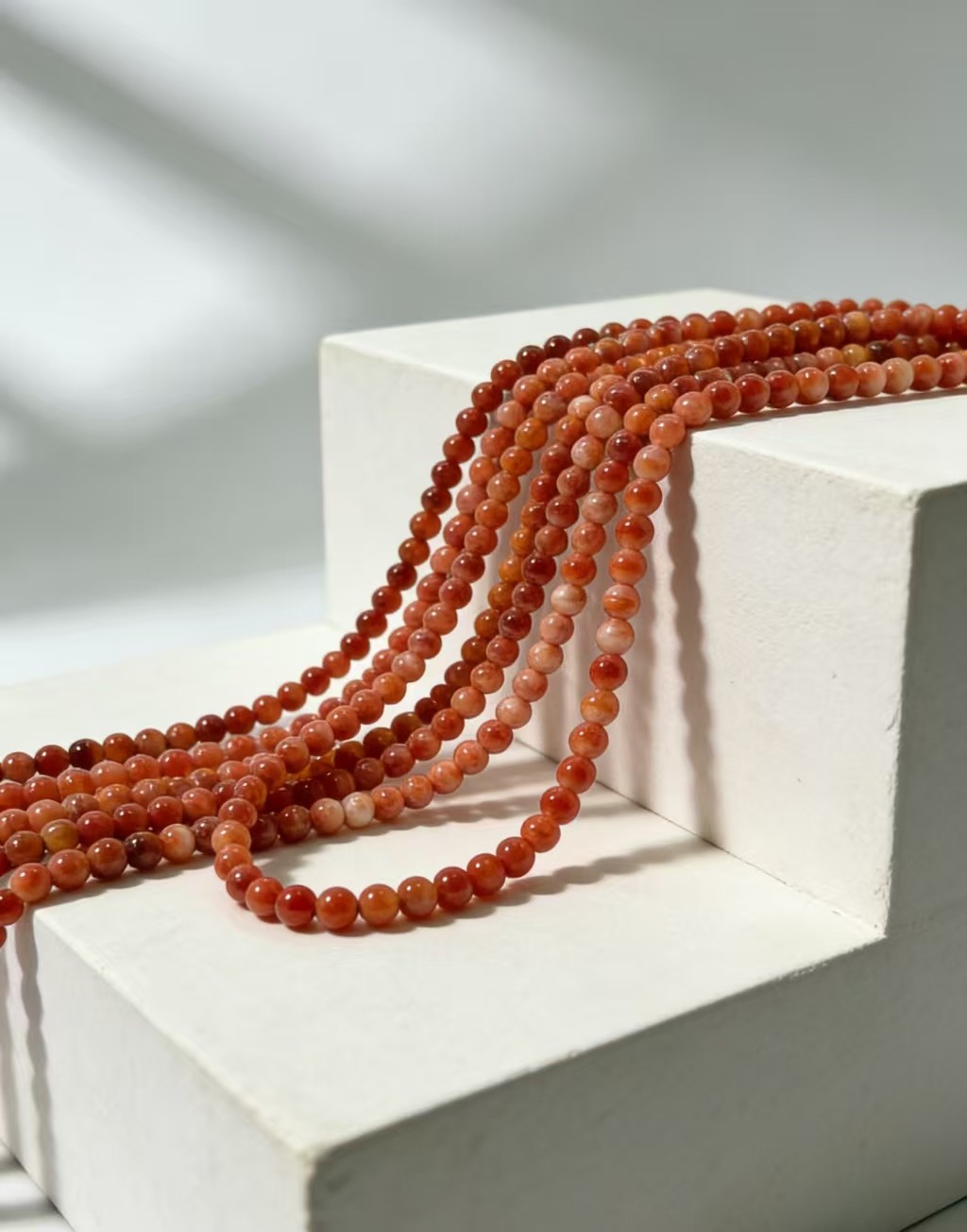 Natural Spiny Oyster Smooth Round Beads Size 4mm 16" Strand