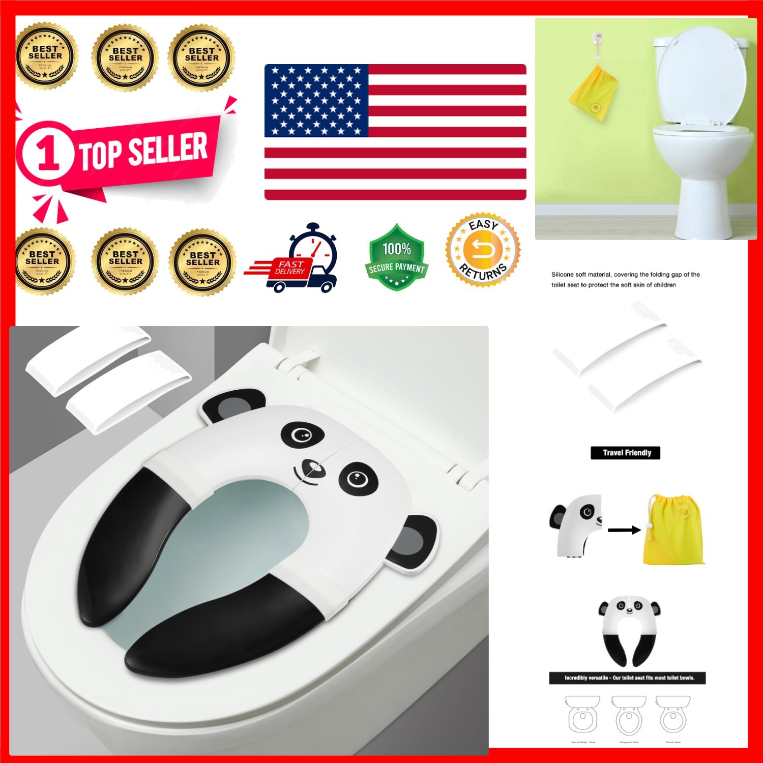 Toilet Seat Cover | Folding Travel Toilet Seat for Children and Potty Trainin...