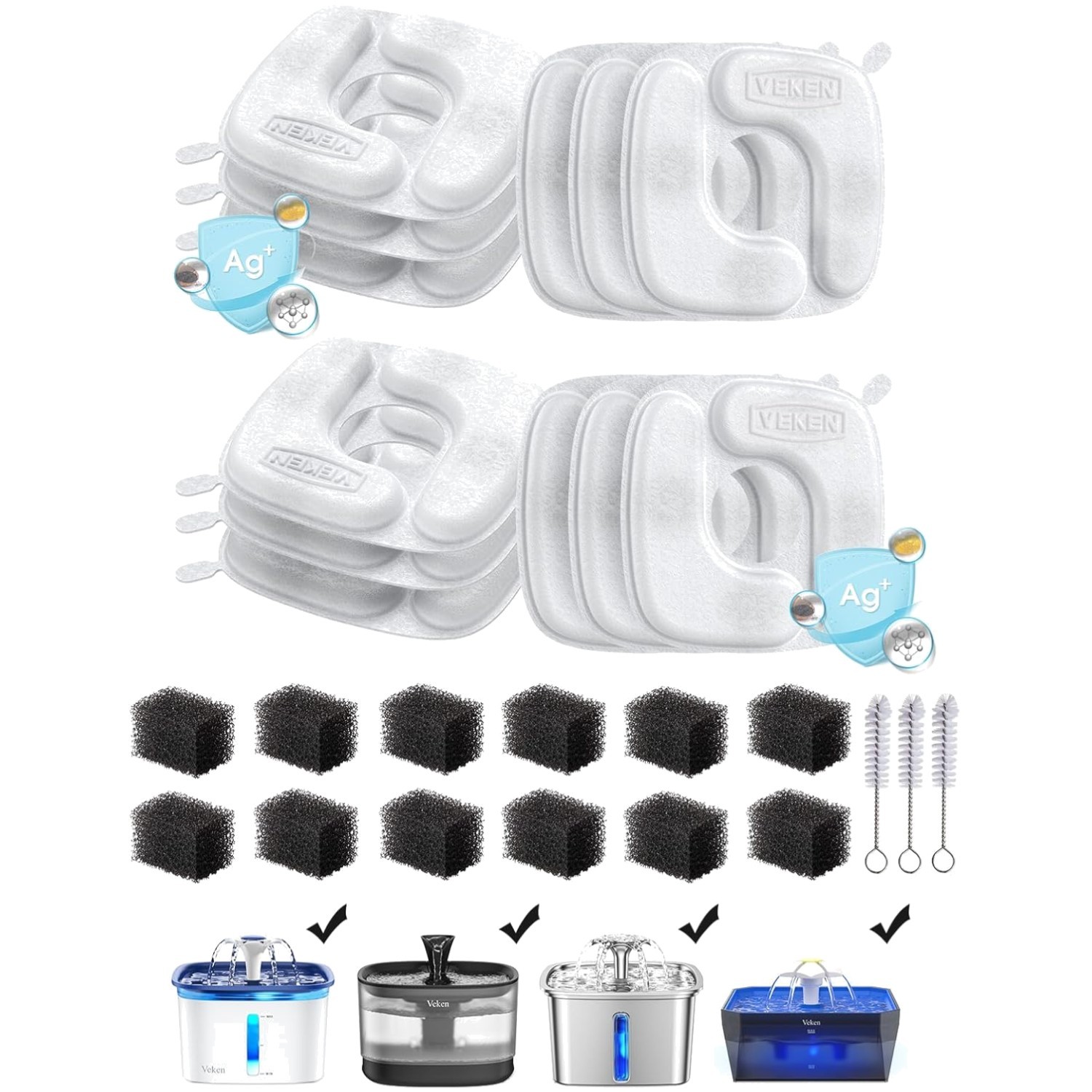 12 Pack Replacement Filters & Sponges for Pet Fountains - 5-Stage