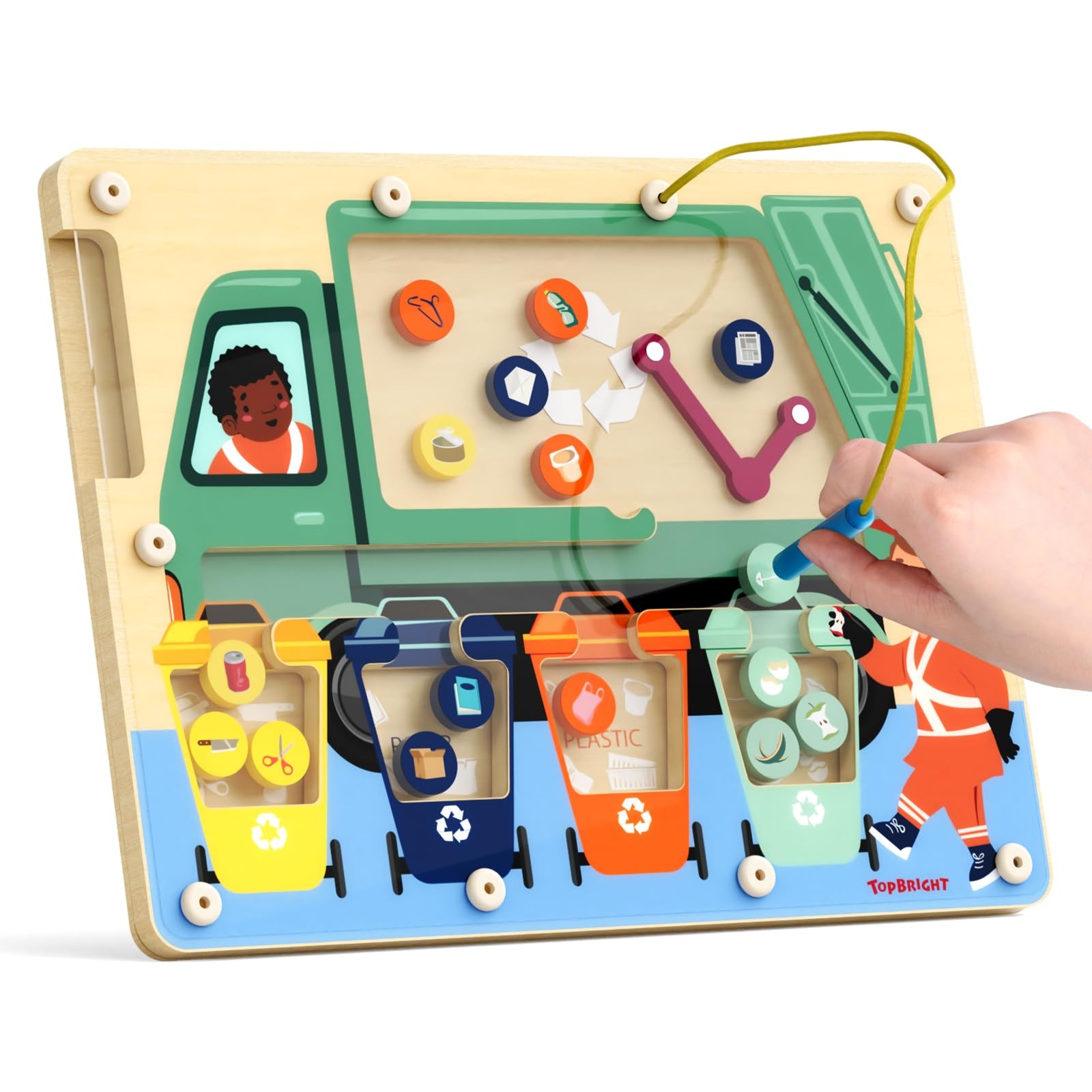Wooden Magnetic Maze Board for 3 4 5 Years Old, Wooden Activity Board, Learni...