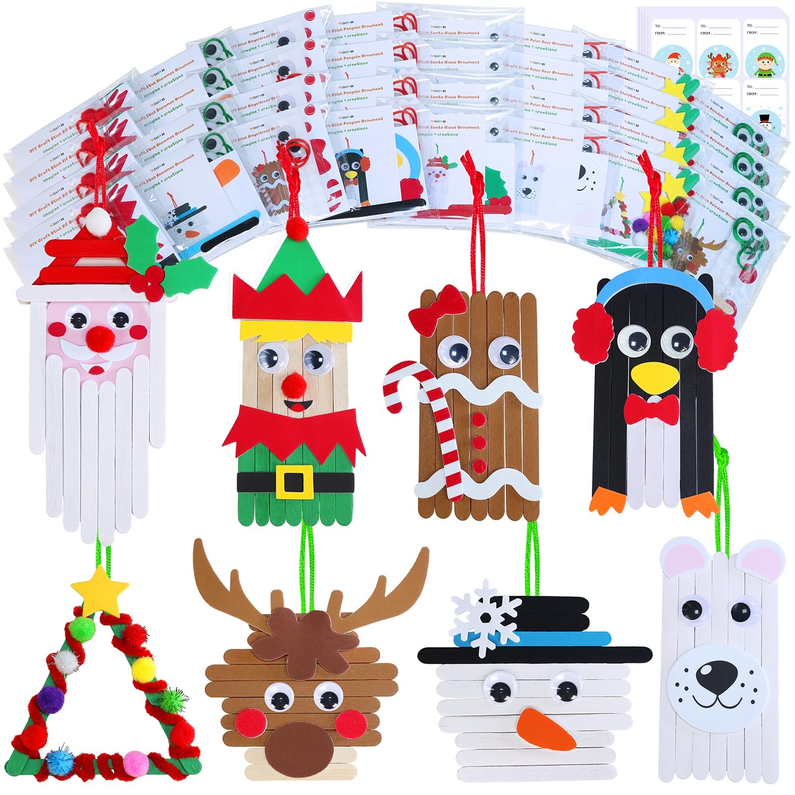 Winlyn 32 sets christmas craft kits winter crafts diy popsicle stick ornaments