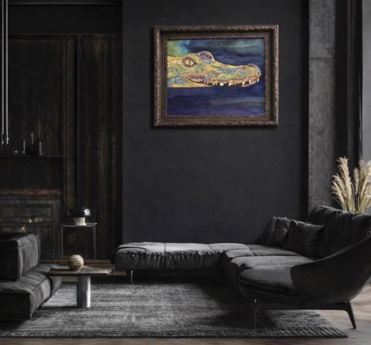 Hand painted Watercolor Gator Original By Anderson 21.5” X 25” W Vintage Frame