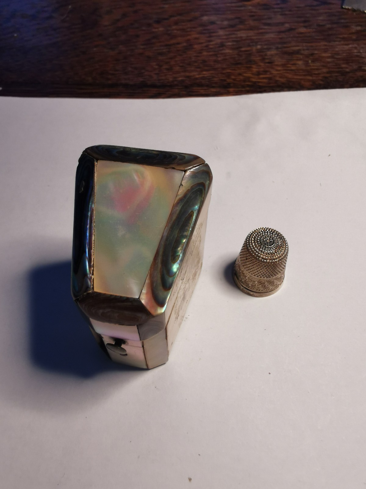 Victorian Mother of Pearl Thimble Case Sterling Silver  Thimble by H&G Son's 