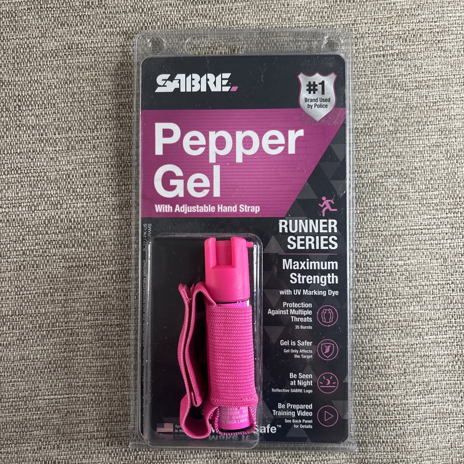 SABRE Pink Police Strength Pepper Spray with Hand Strap Runner Series USA Made
