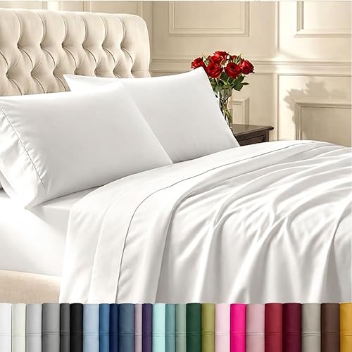  Sheets Set - Soft 400 Thread Count Sateen, Natural 100% Cotton Twin 01 - White