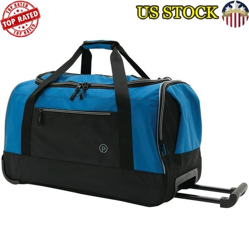 25in Rolling Travel Duffel Bag W/ Telescopic Handle Easy Access Pockets New