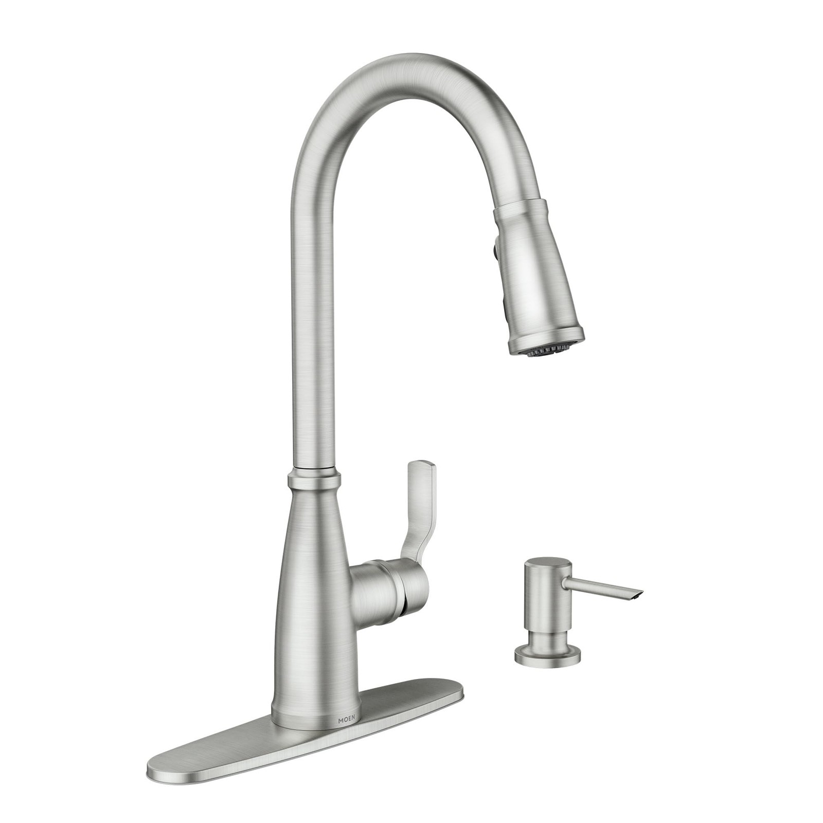 Moen Nolia Stainless Kitchen Faucet with Soap Dispenser, Pull Down Sprayer with