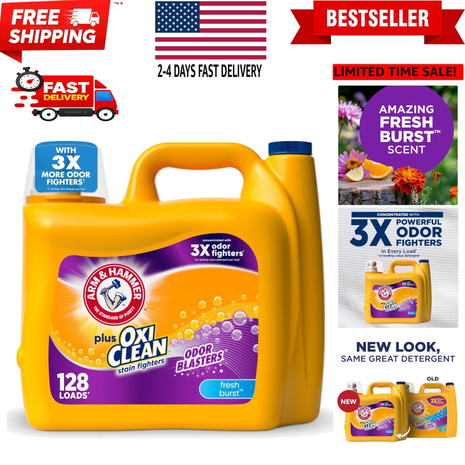 Plus OxiClean Odor Blasters Fresh Burst, 128 Loads Liquid Laundry Detergent, ...