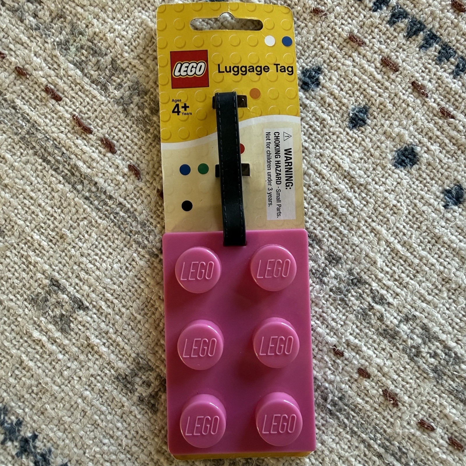 NEW Lego Brick Style Luggage Bag Tag Pink Plastic Travel Suitcase Airplane