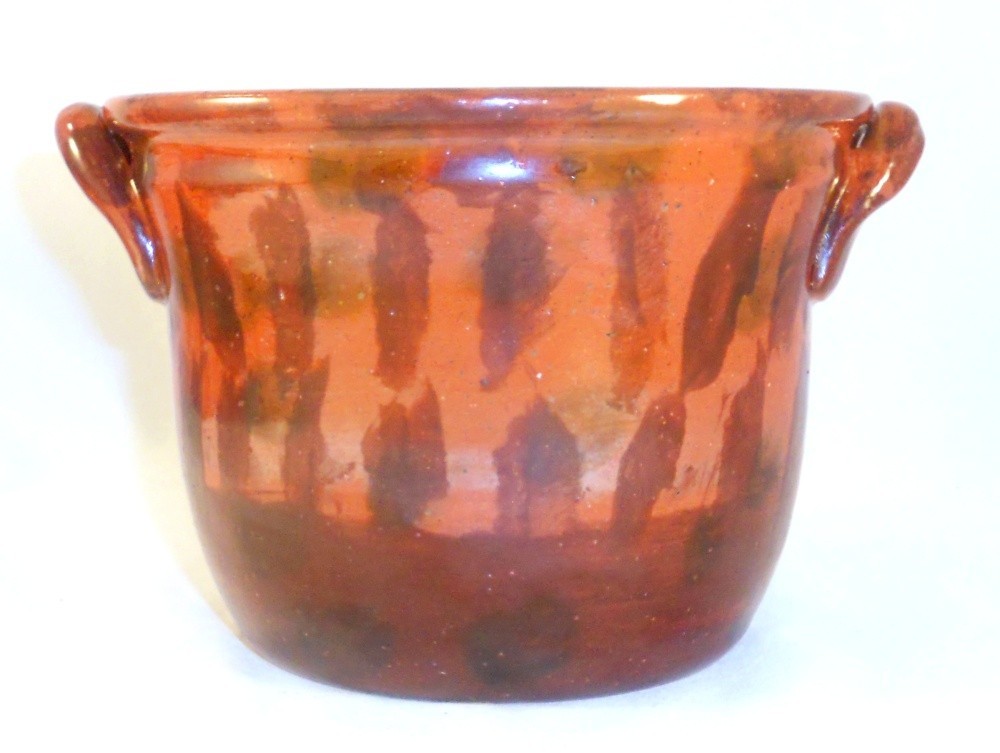 Vintage Manganese Glazed Redware Pot Ear-shaped Handles By James C. Seagraves