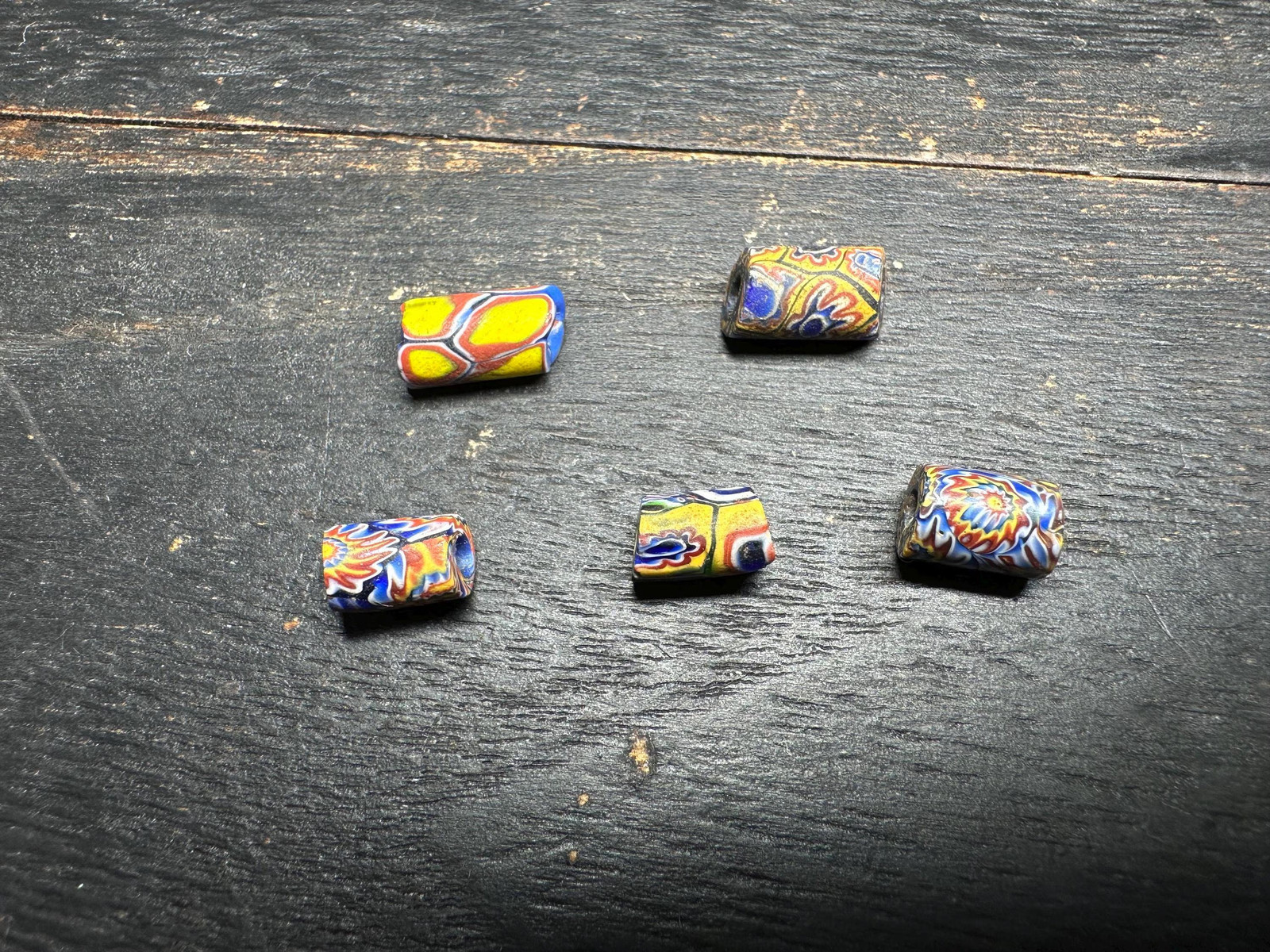 5 Vintage Millefiori African Trade Beads Rare Venetian Glass Cylinder Beads Jew