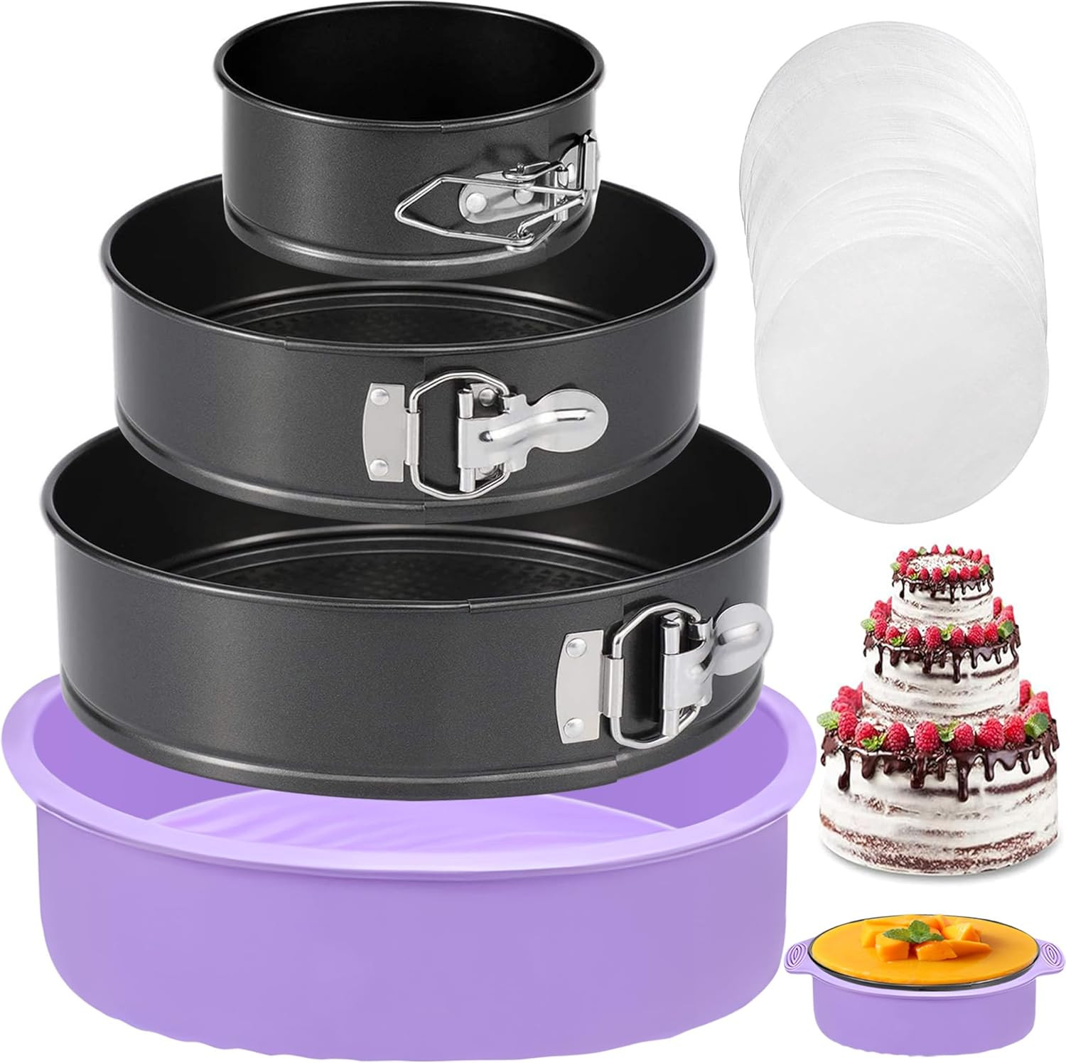 Springform Pan Set of 3 Leakproof Spring Form Pan for Cheesecake, Nonstick 4 7 9