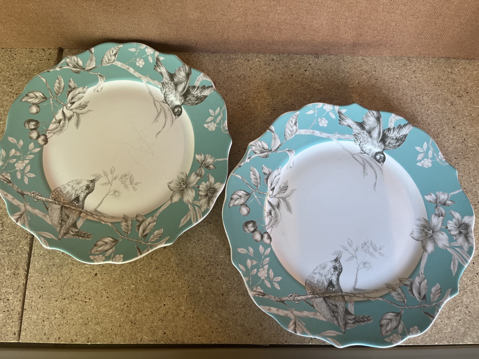 222 Fifth Piper Turquoise Bird Porcelain Nature Floral Dinner Plate Set Of 2
