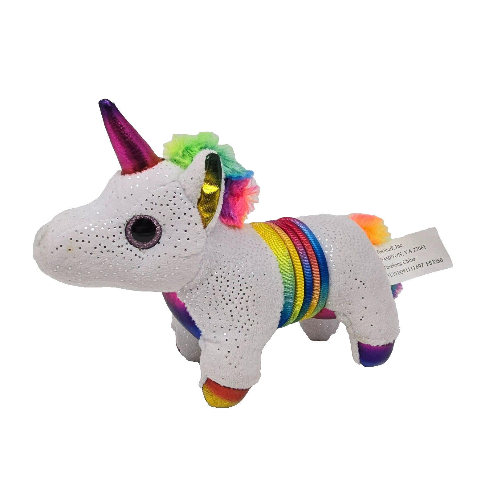 Fun Stuff Small White Unicorn with Rainbow Manes 7 Inch Plush Toy