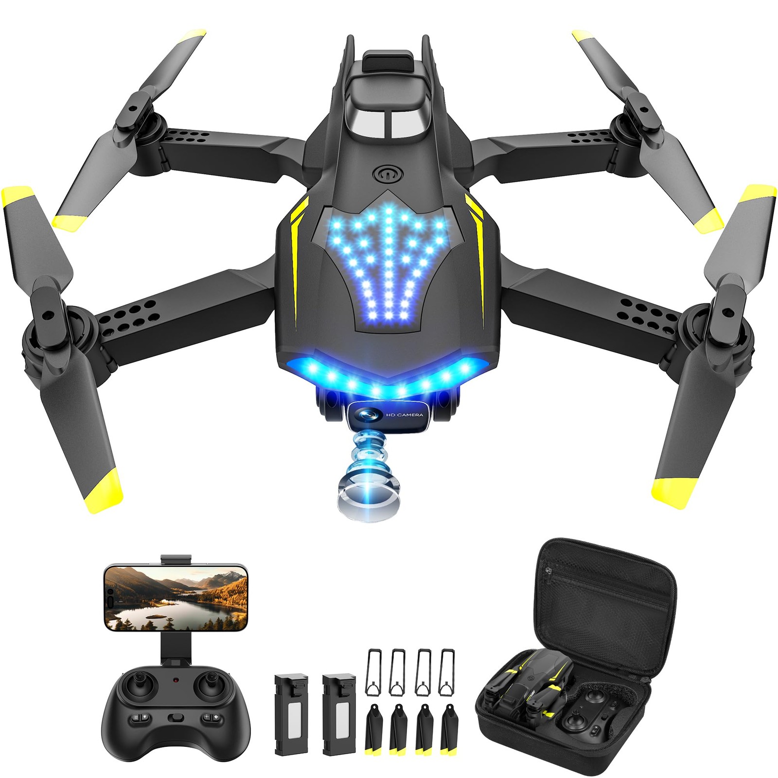 Drone with Camera, Dual 720HD, Drone for Kids with Cool Lights, Gestures Cont...