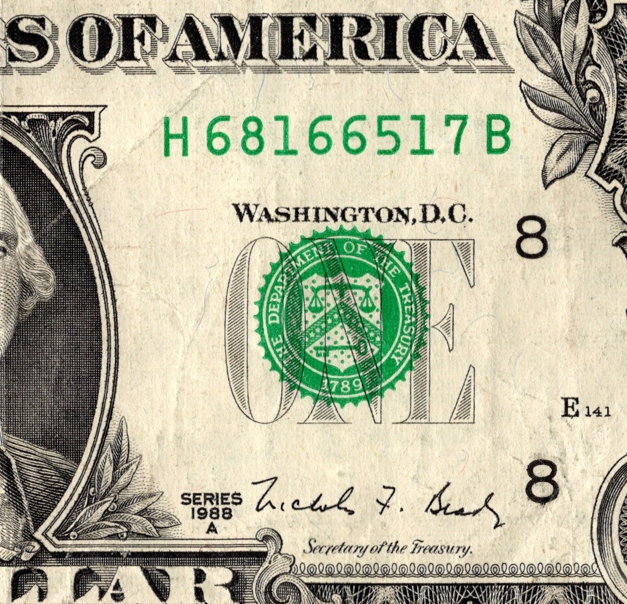 1988A H Series Old Note Fancy Serial Number One Dollar Bill