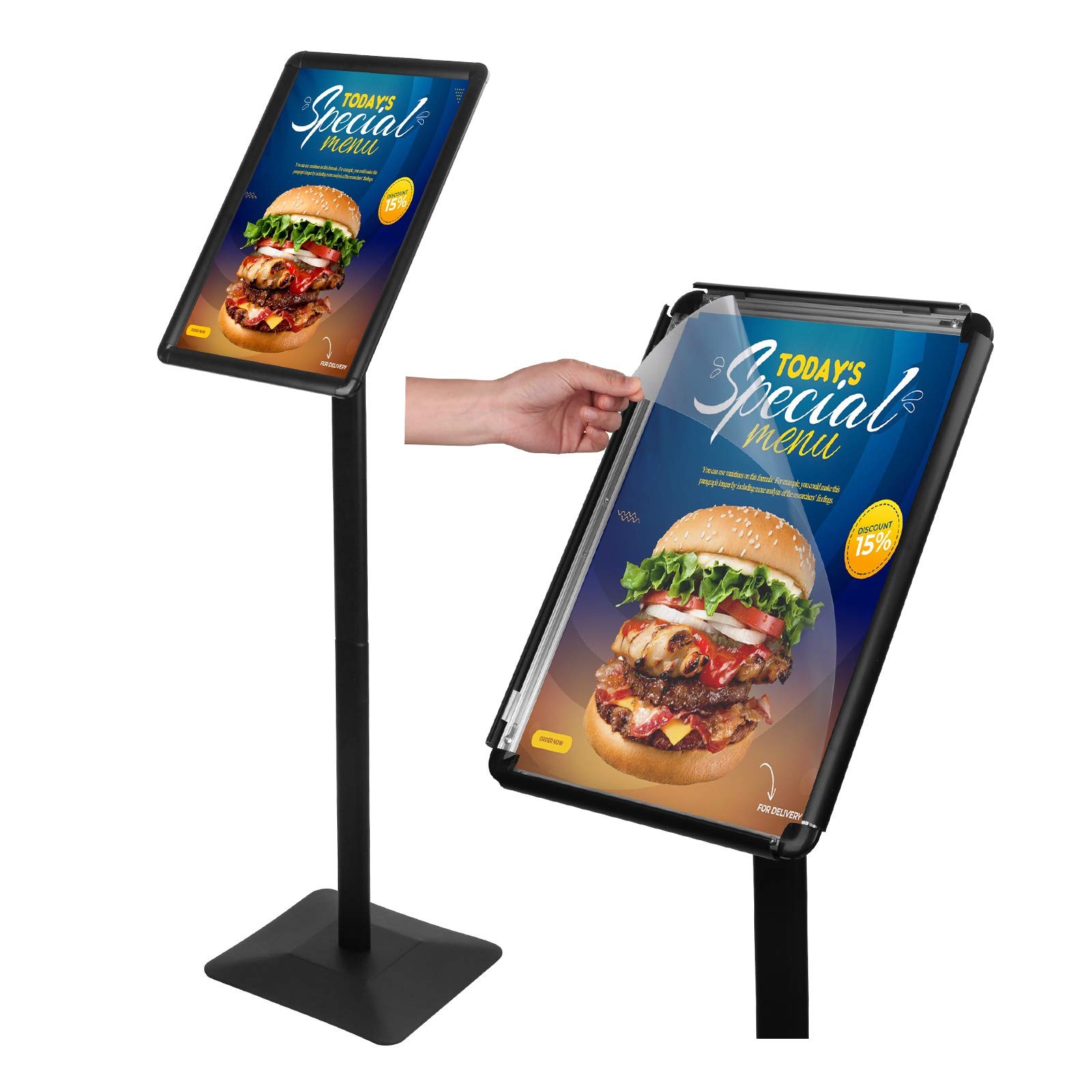 JUNJIAO 8.5x11 Heavy Duty Pedestal Sign Stand, Black - Indoor/Outdoor Display
