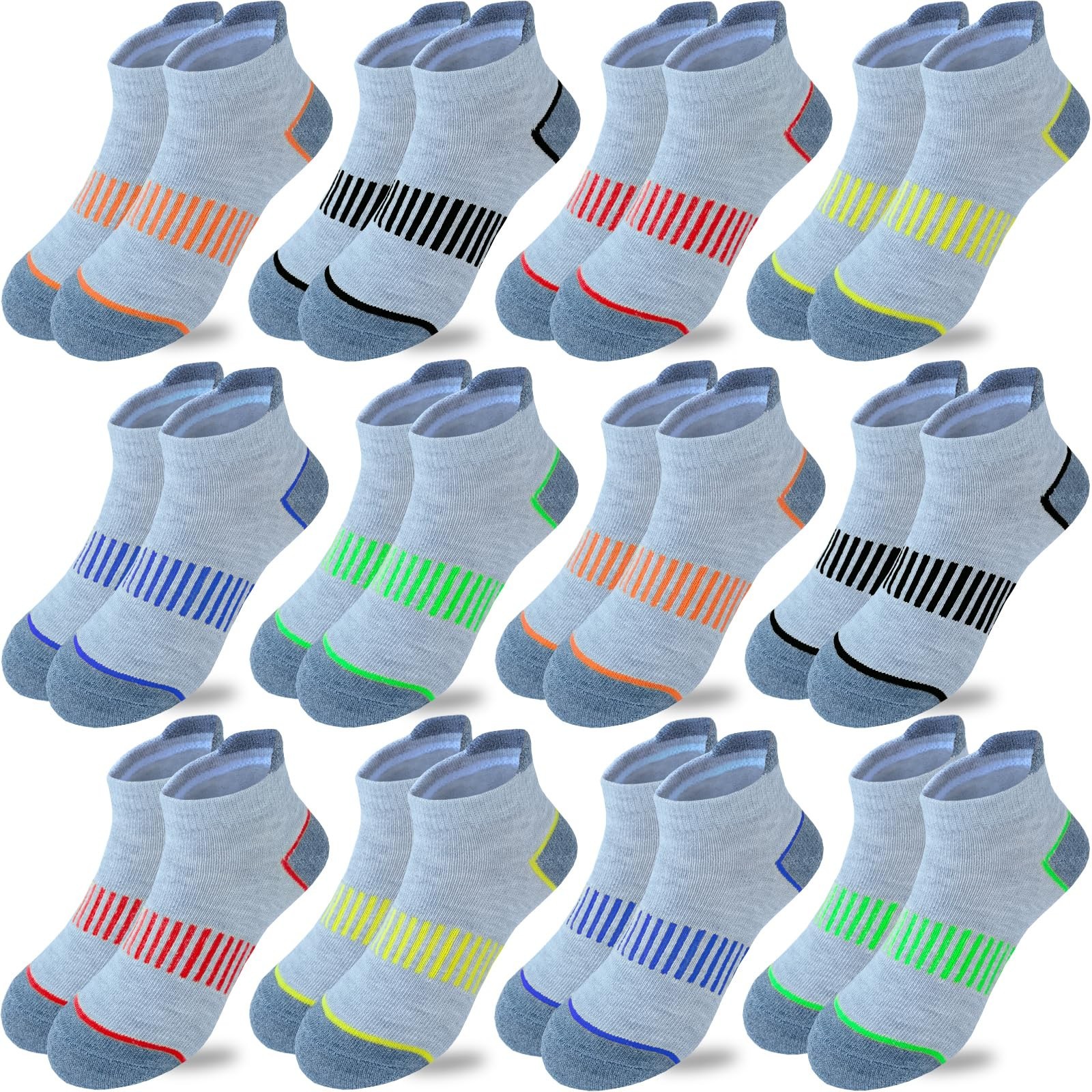 JAMEGIO Boy Socks 12 Pairs Ankle Athletic Sock for Kids Low Cut Sports Casual...