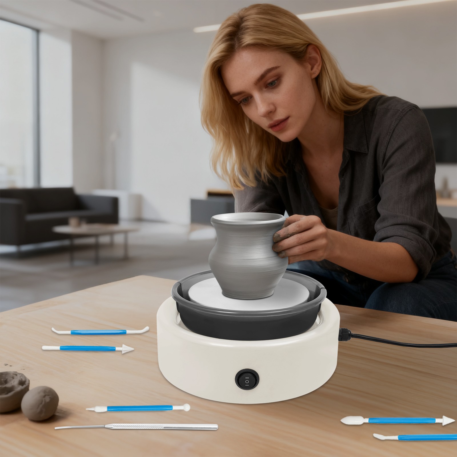 6" Turntable Two-Way Rotation Clay Wheel 18PC Tools Mini Pottery Ceramic DIY Kit