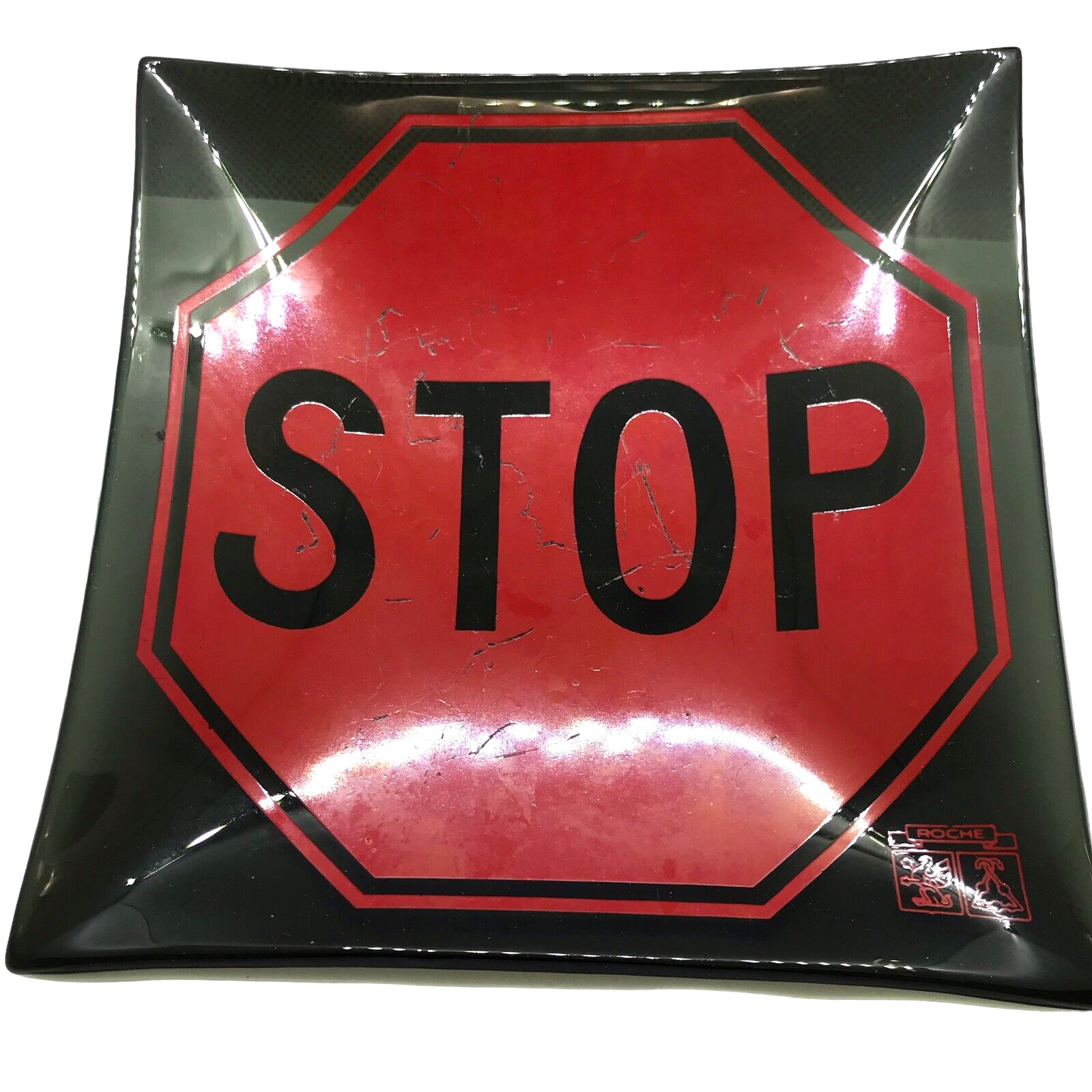 Vintage Stop Sign Logo Glass Ashtray Trinket Dish Pop Art Decor Retro Novelty