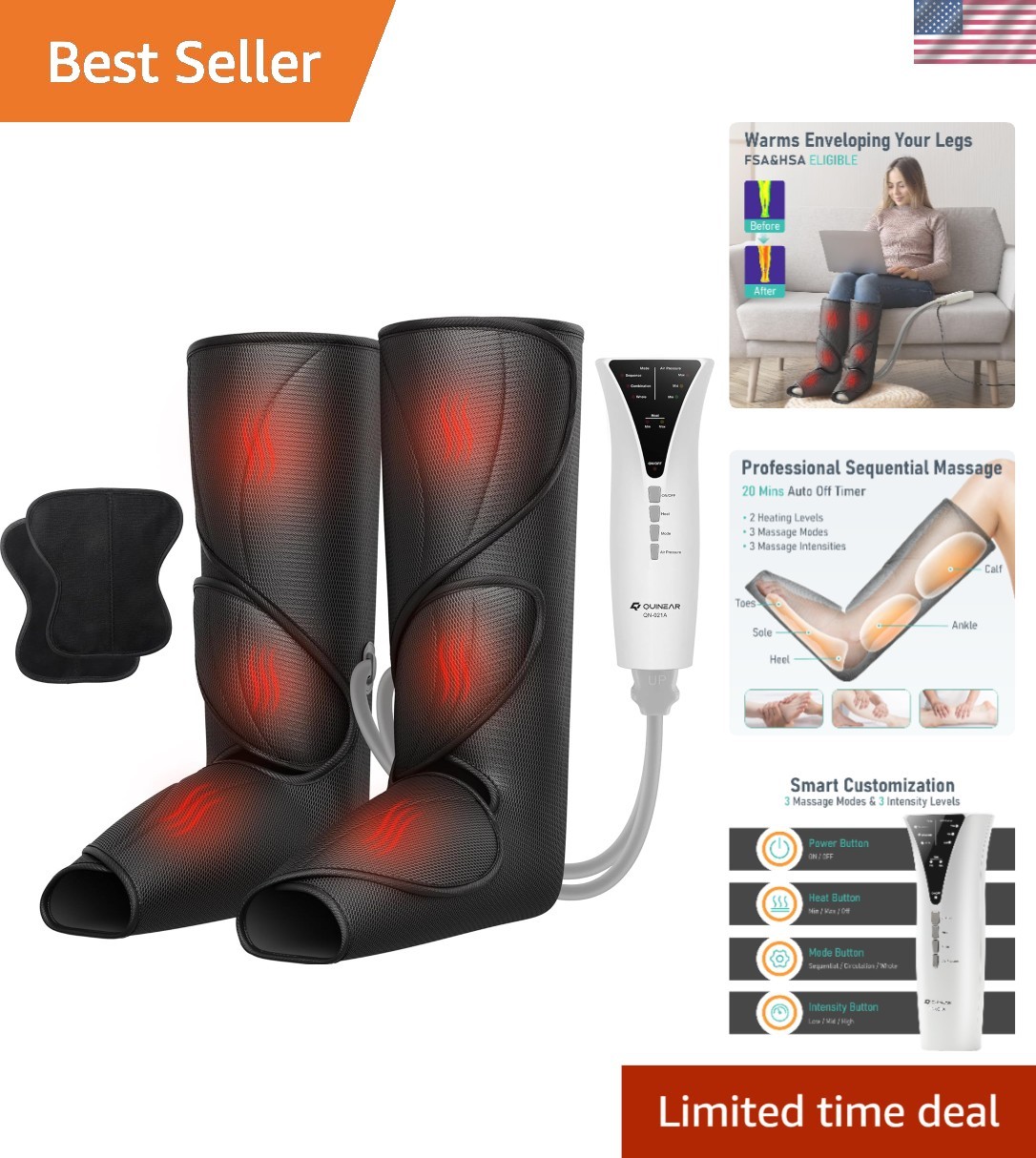 Foot & Calf Massager with 3 Modes - Enhance Circulation & Reduce Fatigue