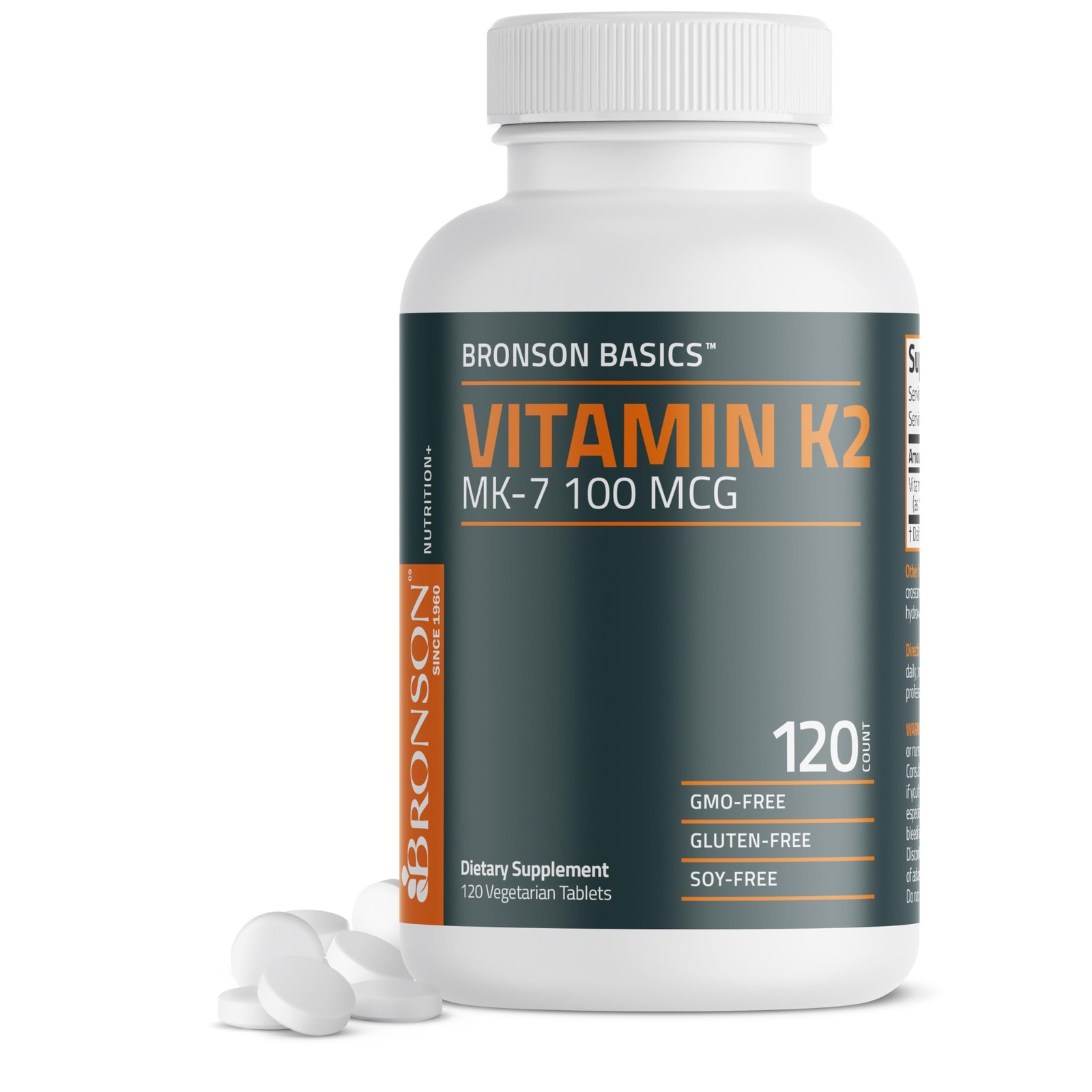 Bronson Vitamin K2 MK-7 100 MCG, as MK7 Menaquinone, 120 Count (Pack of 1) 