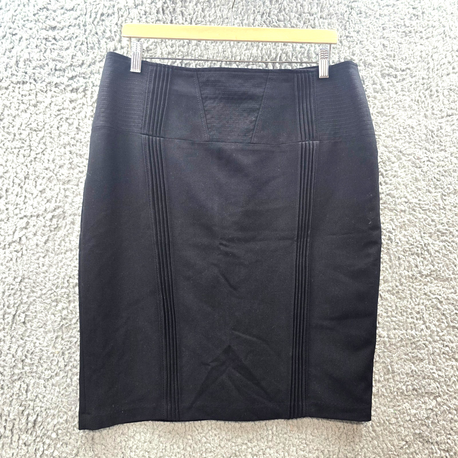 Liz Jordan Womens Pencil Skirt Size 14 Black Knee Length Pleated Detail