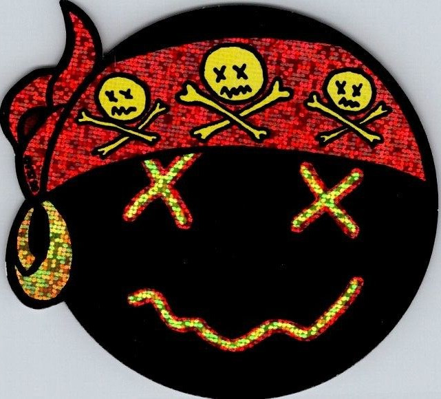 1990's Smiley Face Black Pirate Vending Machine Sticker Prismatic  3"
