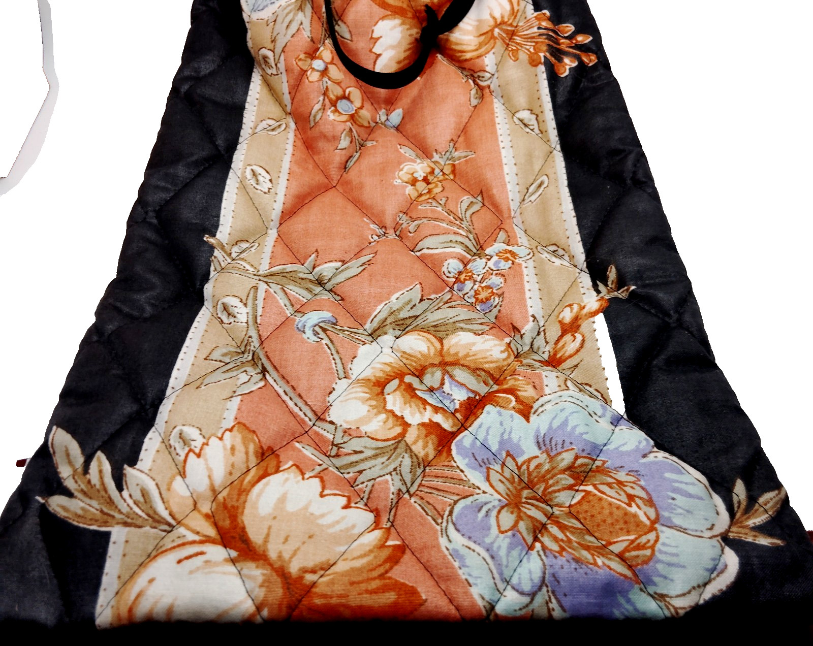 Quilted Floral & Black Drawstring Bag 14" T x 8 1/2"W   Wine &Whisk Carrier BYOB