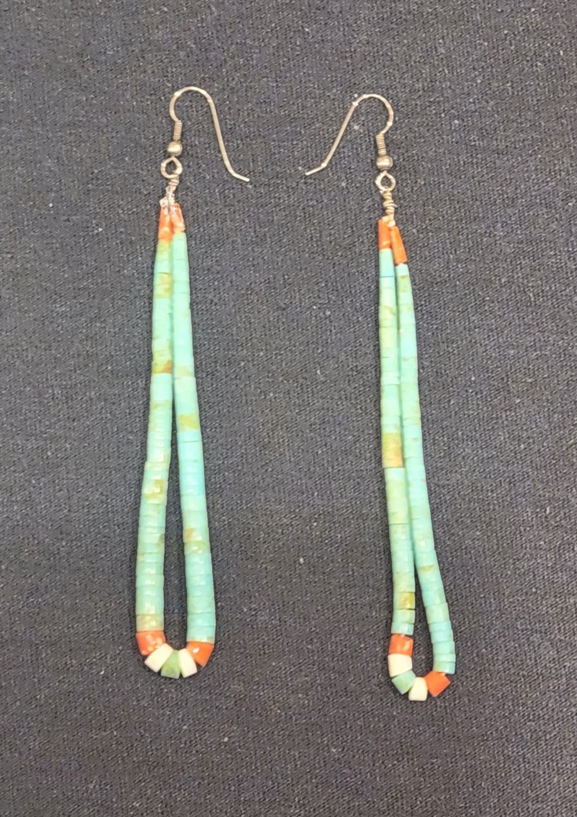Vintage Native American Turquoise And Coral Heishi Earrings
