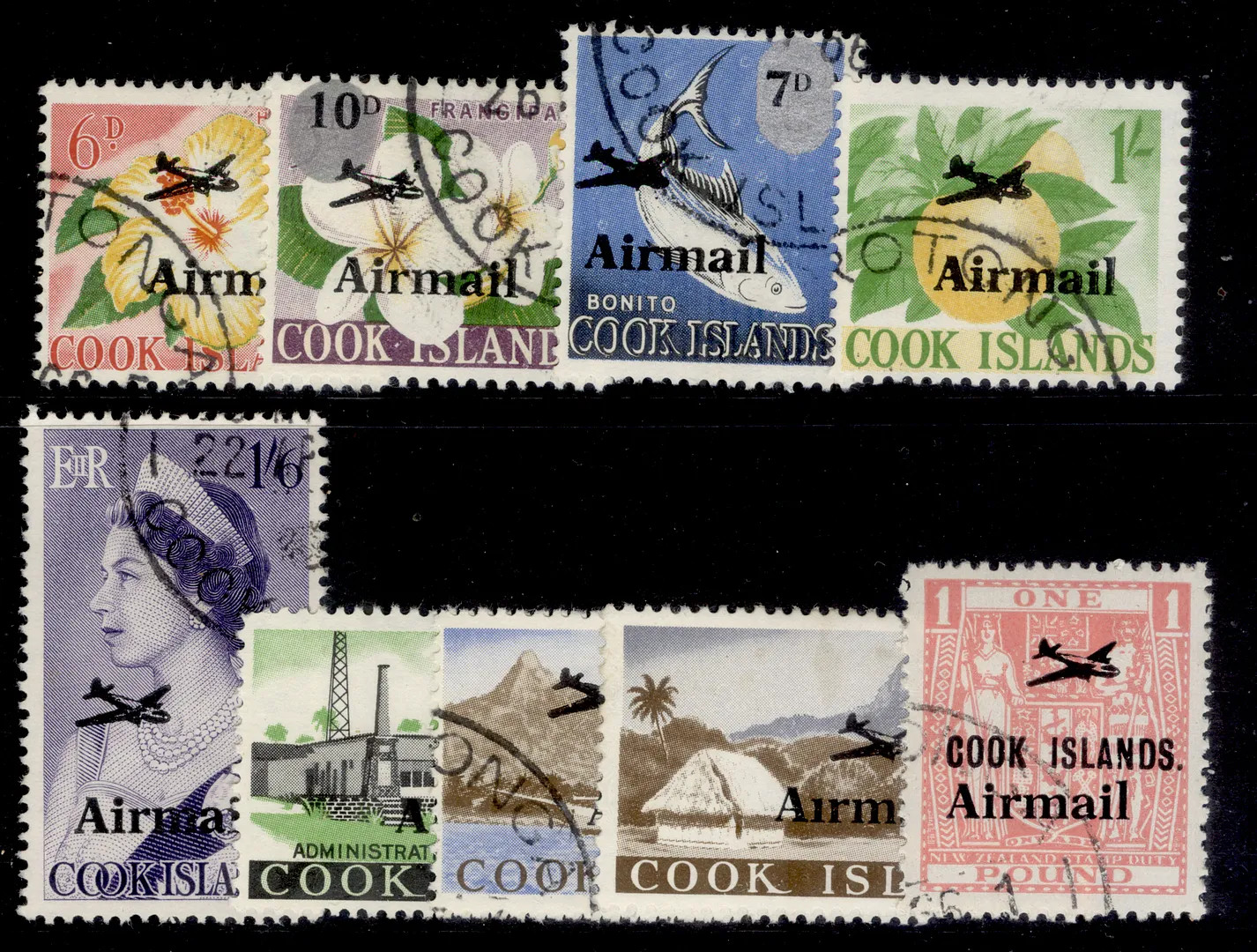 COOK ISLANDS QEII SG185-193, 1966 Air set, FINE USED. Cat £38.
