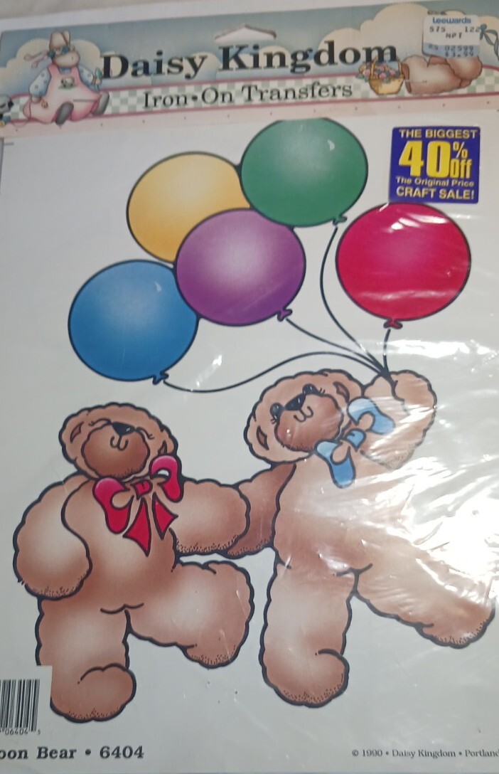 Baloon Bear Iron On Transfers 6404 Daisy Kingdom 1990 Vintage Teddy Bears