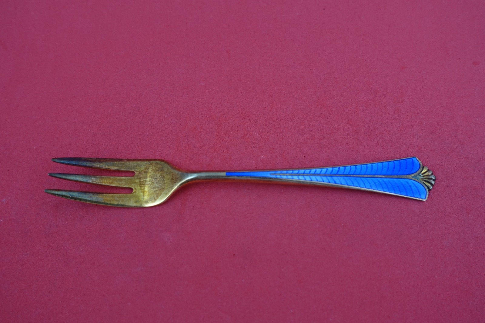 Town Hall by David Andersen Danish .830 Silver Pastry Fork w/cobalt enam. 5 3/4"