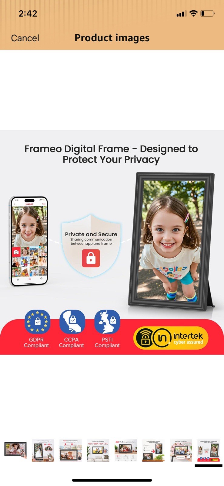 64GB 15.6" Frameo Digital Picture Frame WiFi, Large Electronic 15.6 Inch Black