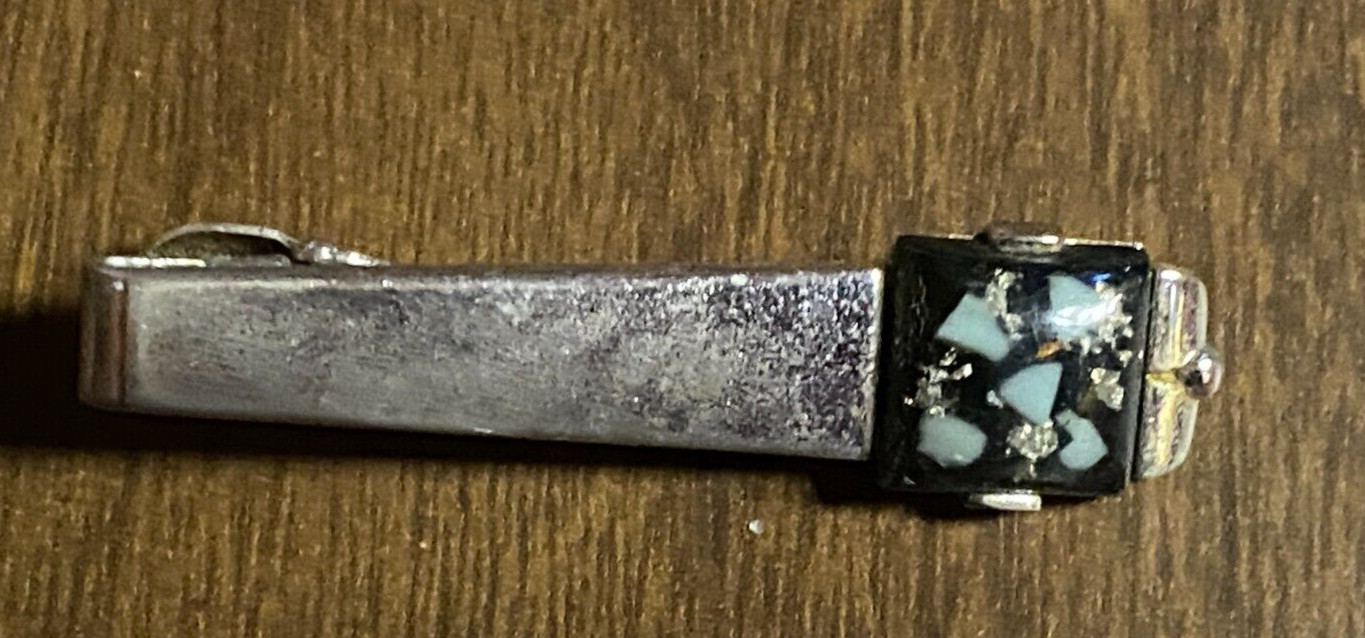 Vintage Silver Tone TIE BAR CLIP CLASP Anson Confetti Lucite