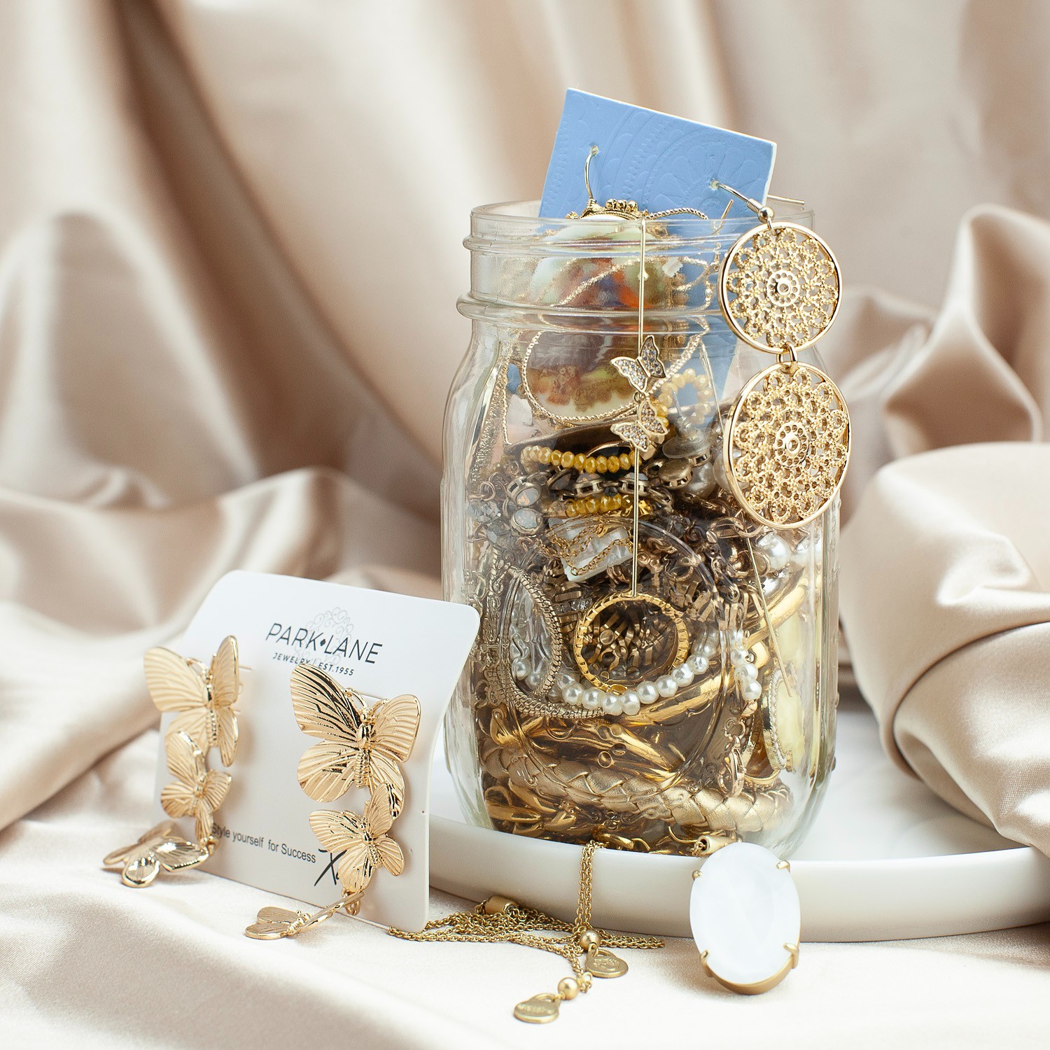 Gold Tone Jewelry Mystery Jar Necklace Earrings Bracelets Brooch Lot Wearable