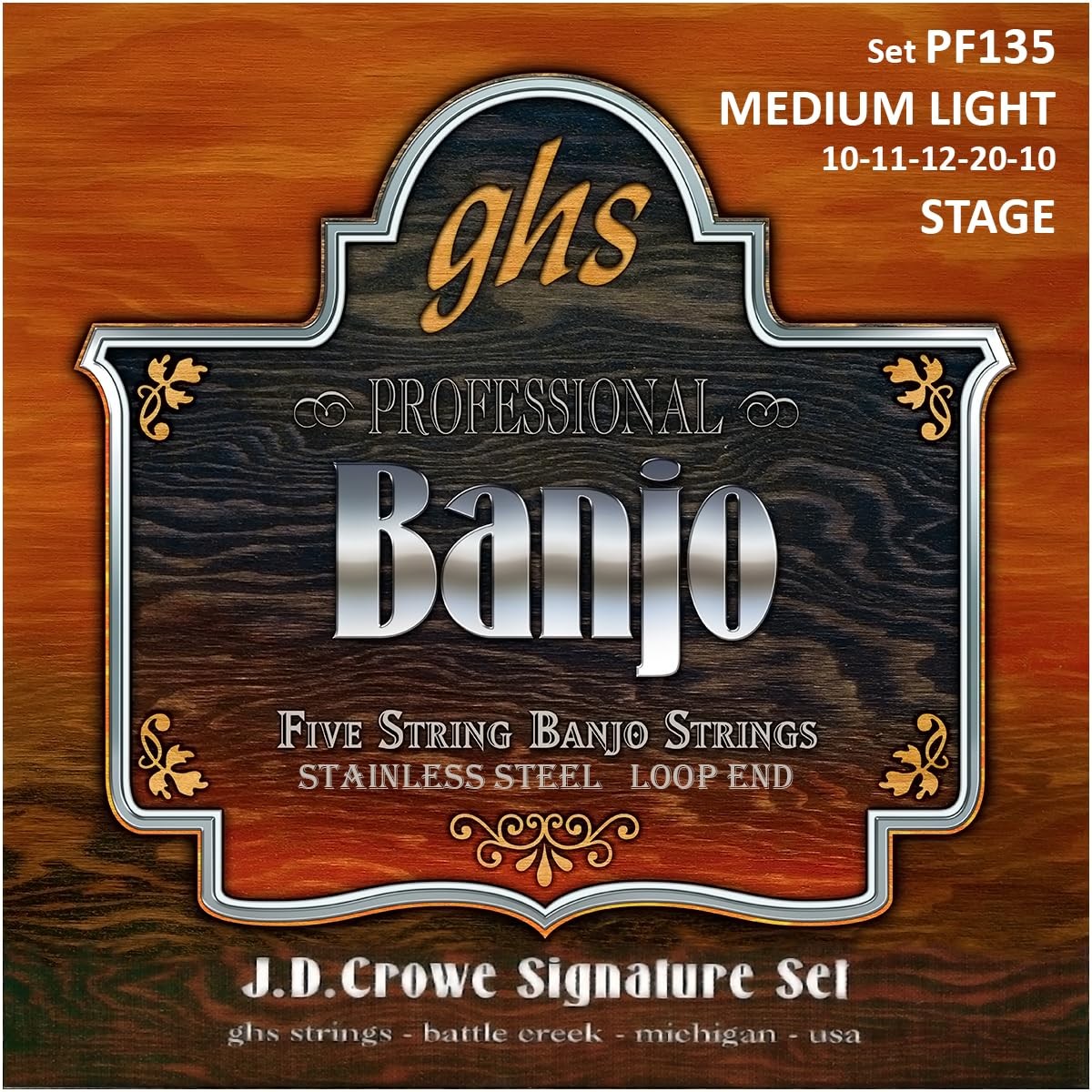 GHS Strings - 5-String Banjo - J.D. Crowe Signature Pack of 1, Silver 