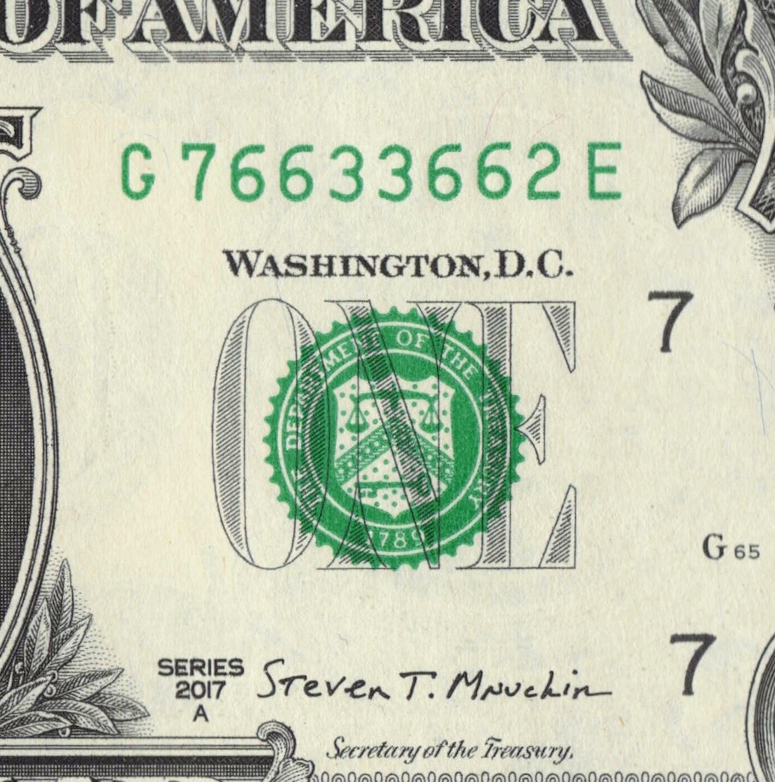 3 Consecutive Double 3s 6s 7s Fancy Serial Number $1 Dollar Bill G76633662E