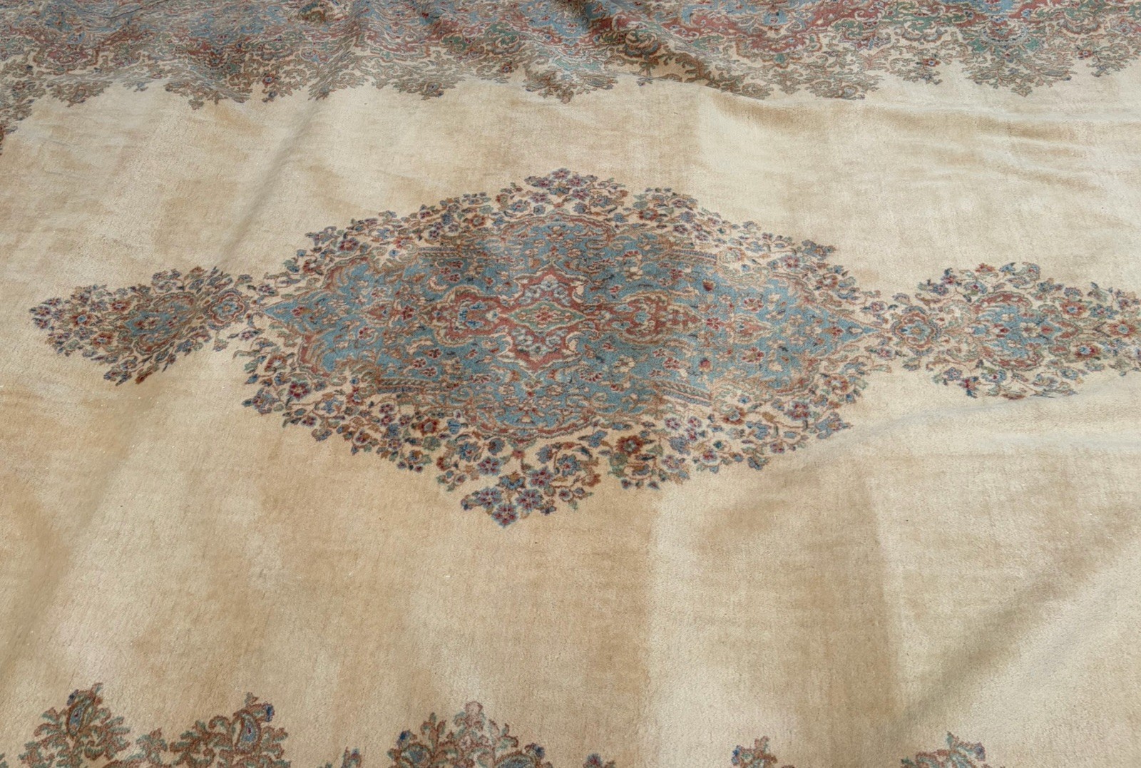 Palace Sized Large Wool Silk Hand-Knitted Rug Cream 20x11.5ft