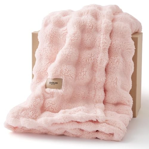  3D Fleece Bubble Blanket for Couch - GentleSoft Pink Throw Blanket for Sofa 