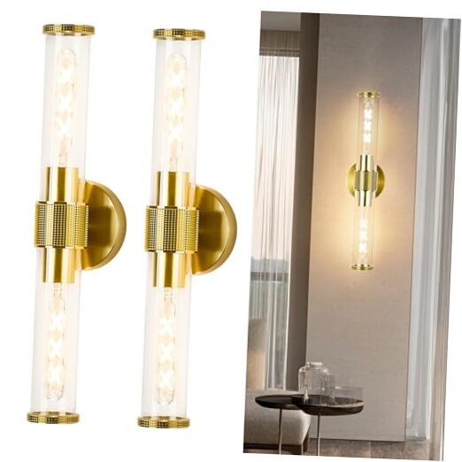  Wall Sconces Set of Two, 20.3" Black and Gold 20.3inches Gold B-Hardwired