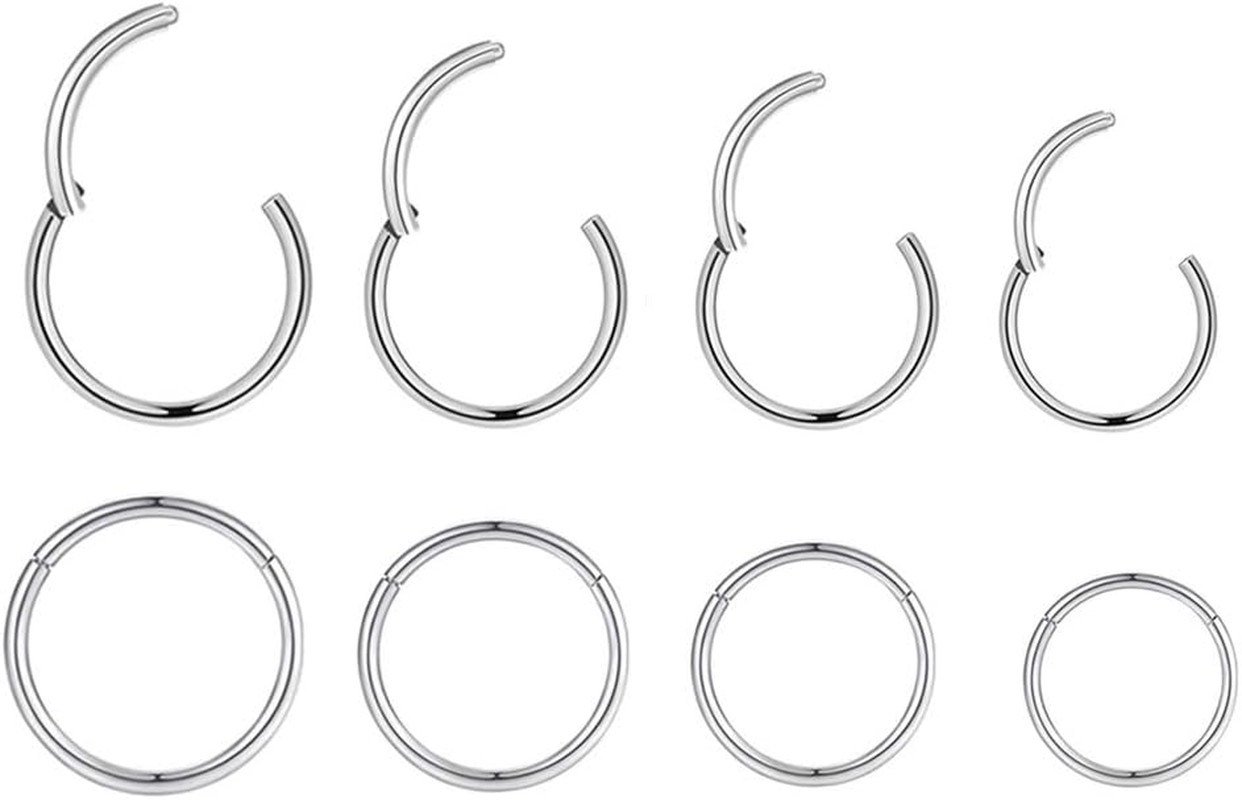 4Pairs/Pcs 18G Surgical Steel Hinged Clicker Segment Nose Rings Hoop Helix Carti