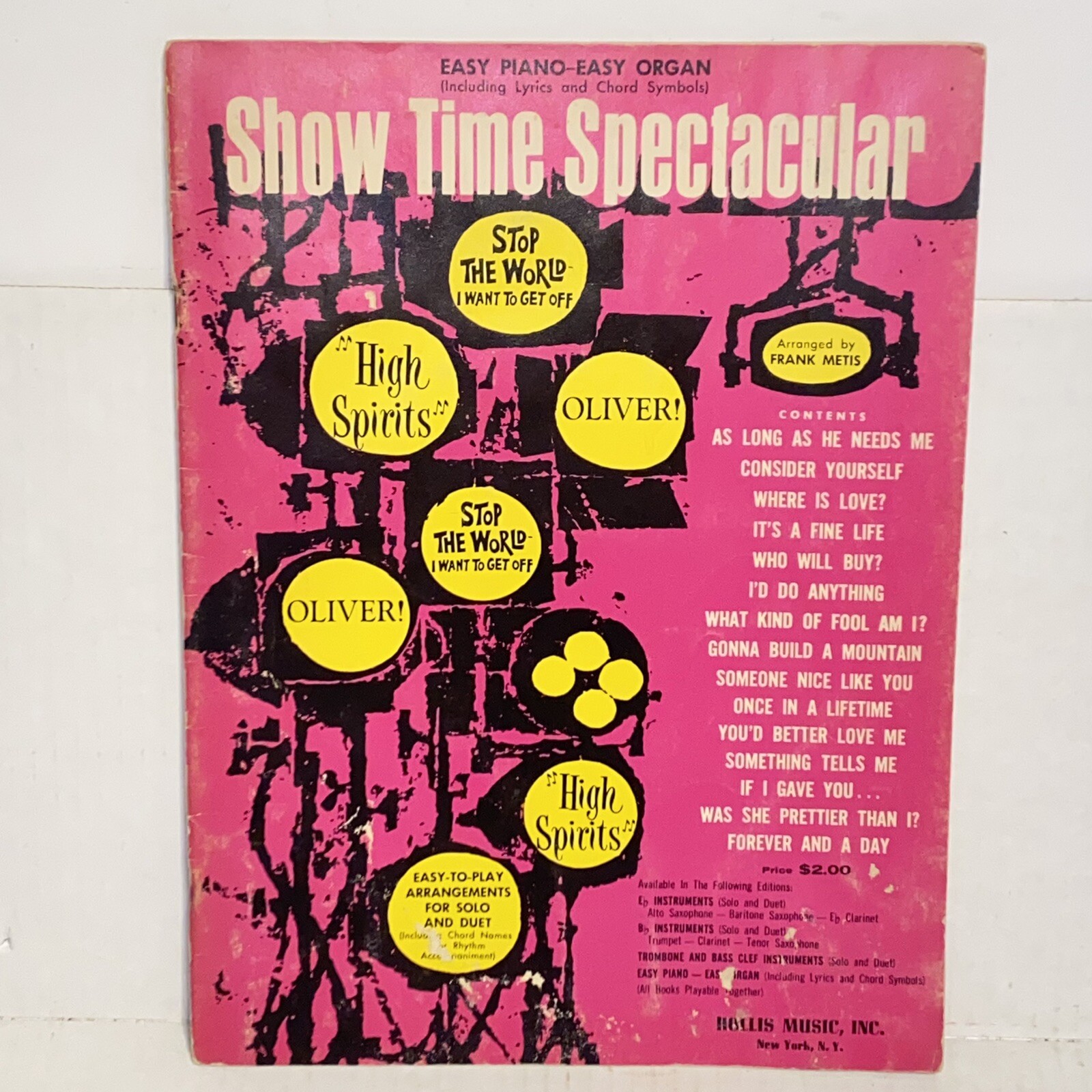 Vintage 1960s Show Time Spectacular Easy Piano Easy Organ Sheet Music