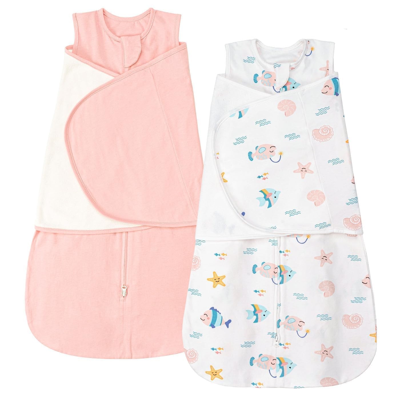ZIGJOY Sleep Sack Swaddle 1.0 Tog Baby 6-12 Months, 2 Pack-ocean&pink 
