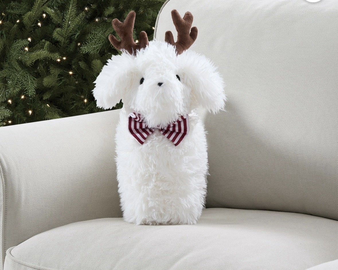 My Texas House Andy 12" x 17" Christmas Toy Dog Holiday Decorative Pillow Plush