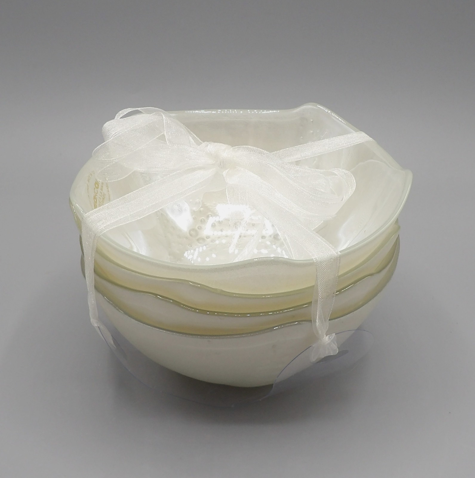 Akcam Iridescent Luster White Starfish Cereal/Salad/Dessert Glass Bowls S/4 New