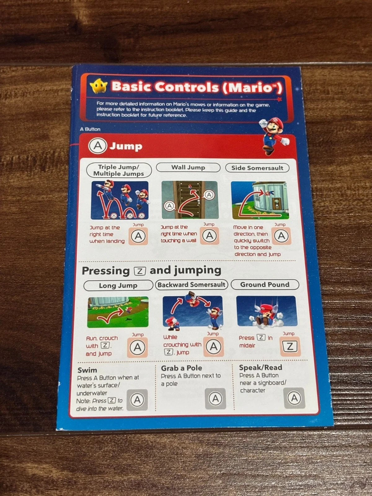 Super Mario Galaxy Basic Controls Insert Nintendo Wii Instruction Manual Only